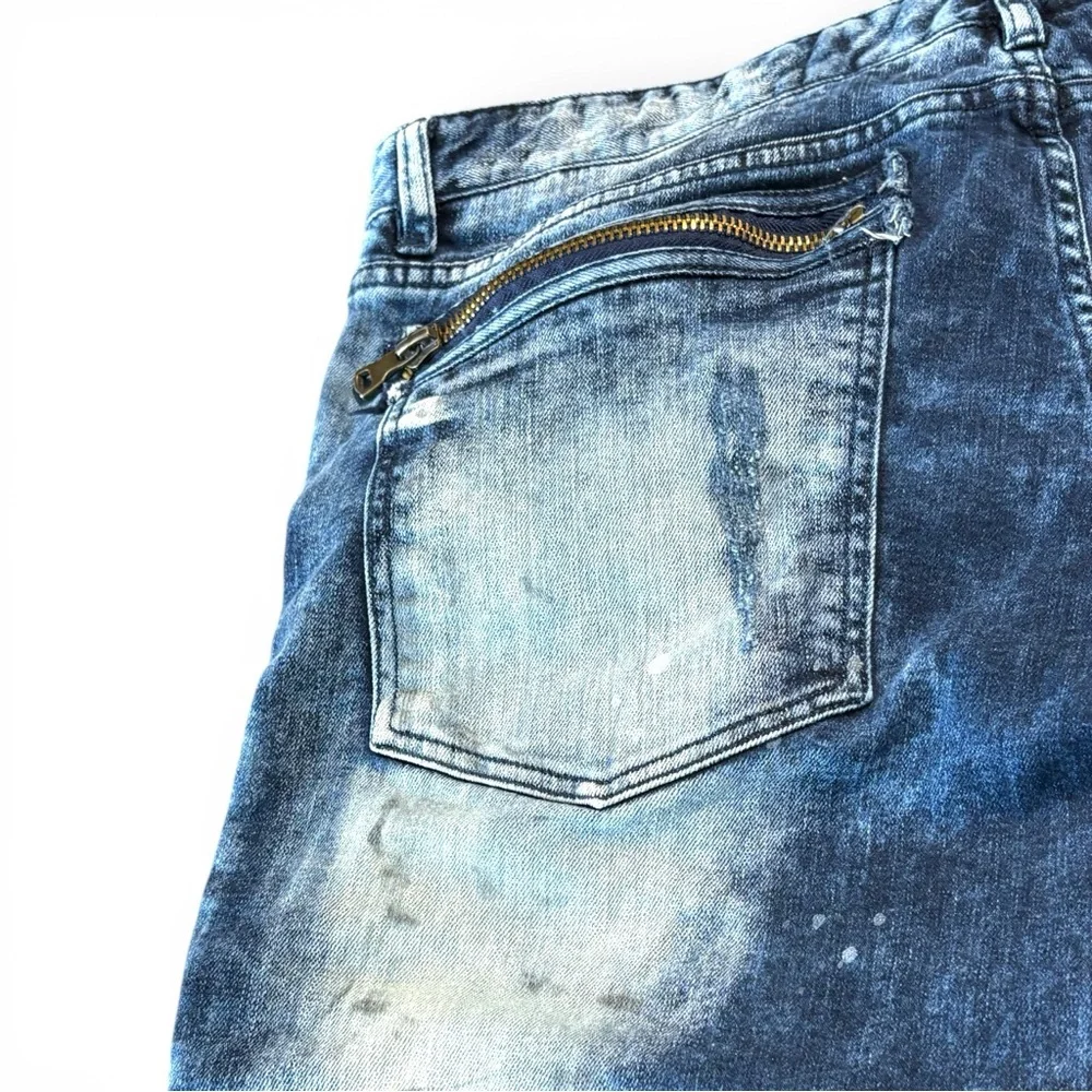 Rockstar Distressed Moto Jeans Acid Wash Zip Biker Denim 38